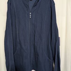 Laura Scott Rib Knit Zip Jacket Womens XL Navy Blue Cotton Full Zip Pockets NWT